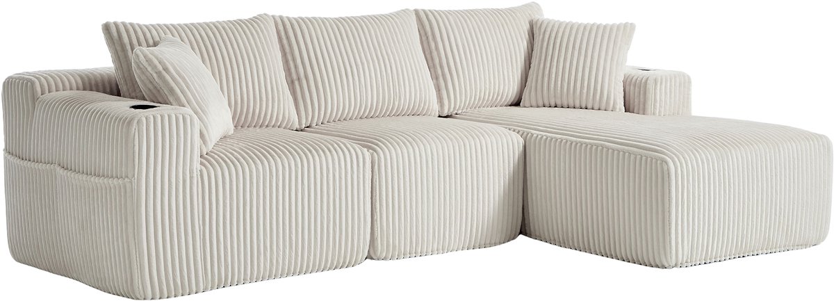 REDOM Modulaire Bank - Met Chaise Longue & 2-Zitsbank - Opbergvakken & Bekerhouders - Voor