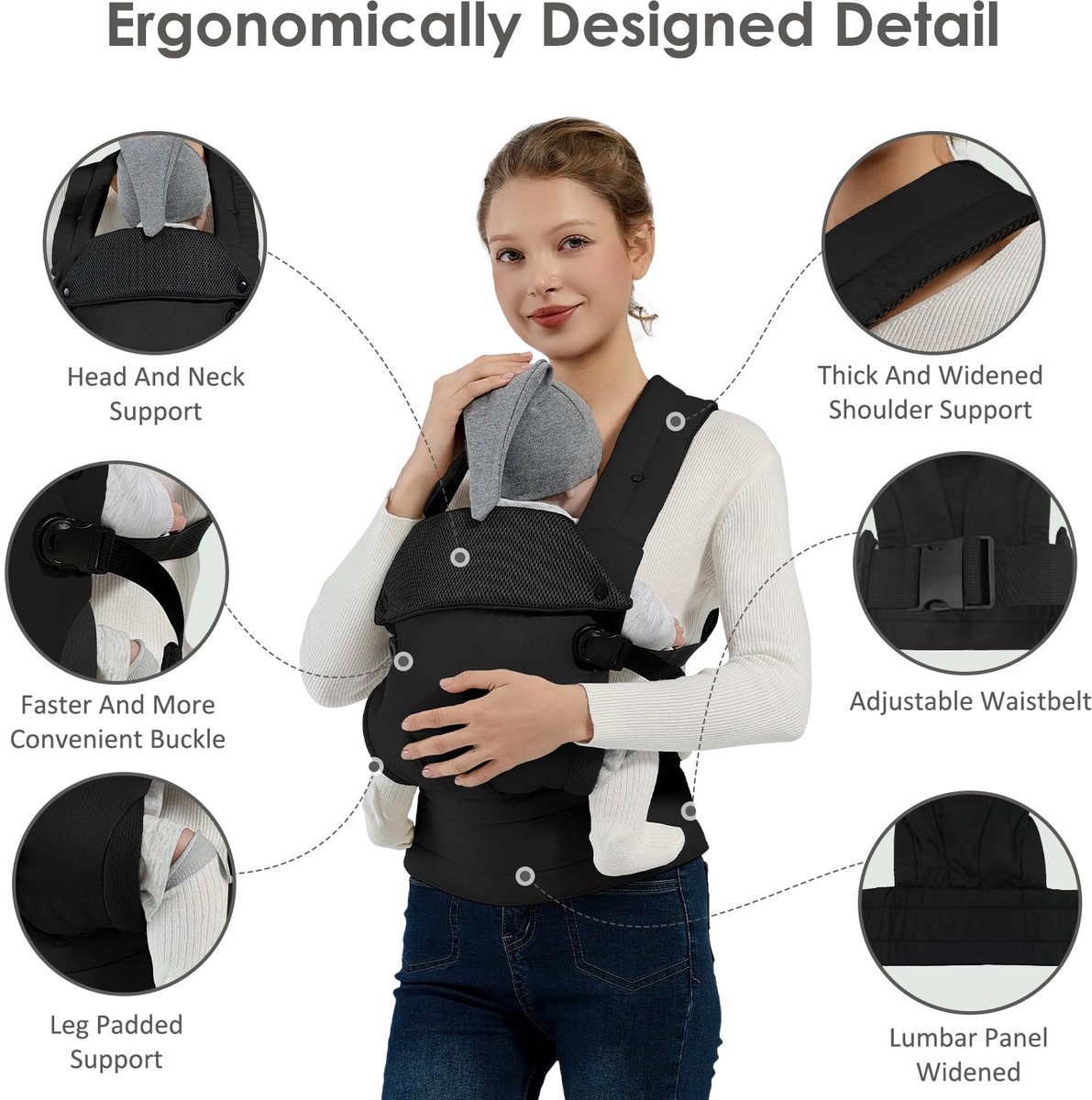 Draagzak Baby - Babydrager - Kinderdrager - Draagzakken - Draagzak Peuter - Draagzak - Baby Draagzak - Draagzak Peuter en Baby - Maximale Belasting 20 kg - Ergonomische M-positie - Rugdrager - Verstelbaar en Ademend - Draagzakken - Babydraagzak – foto 4