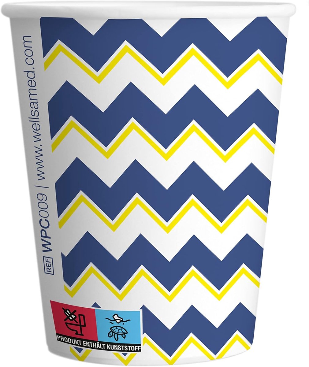Papieren Bekers - Wegwerpbekers Zigzag - Hygiënisch Gebruik - Polymeer Coating - 180ml - Meerdere Kleuren