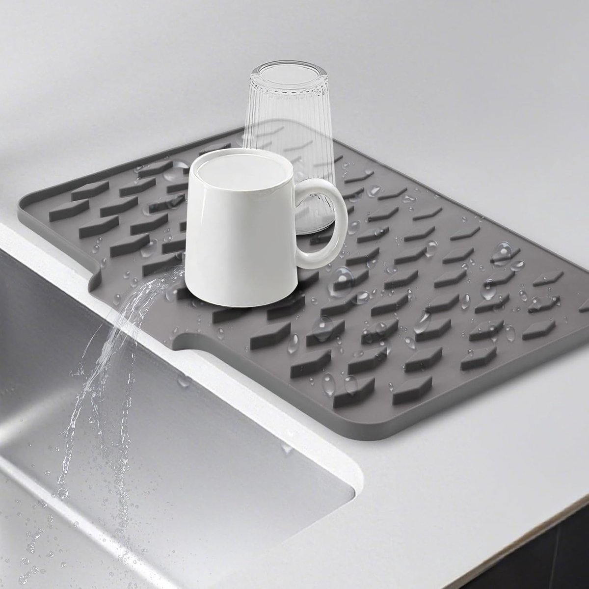 Afdruipmat Keuken - Siliconen Mat - Vaat Drogen - Geïntegreerde Afvoer - 40 x 33 cm - Grijs