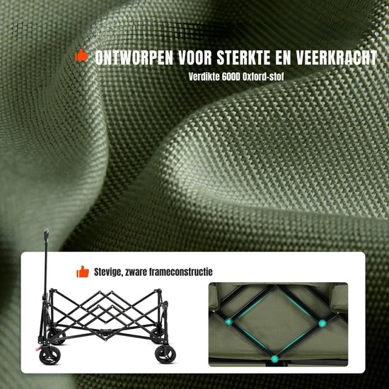 SAVI® Strandkar - Bolderkar Opvouwbaar - Bolderwagen Voor Alle Terreinen - Groen - 87cm x 48cm x 110cm; 8.62 kg van Merkloos — afbeelding 4
