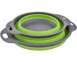 Passoire Plijibare Silicone, Colander Set, Draagbare Fruitmandje, Bespaar Keukenruimte, Makkelijk te reinigen, 2 maten, y Inclusief 8 duim en 9,5 duim. (Vert)
