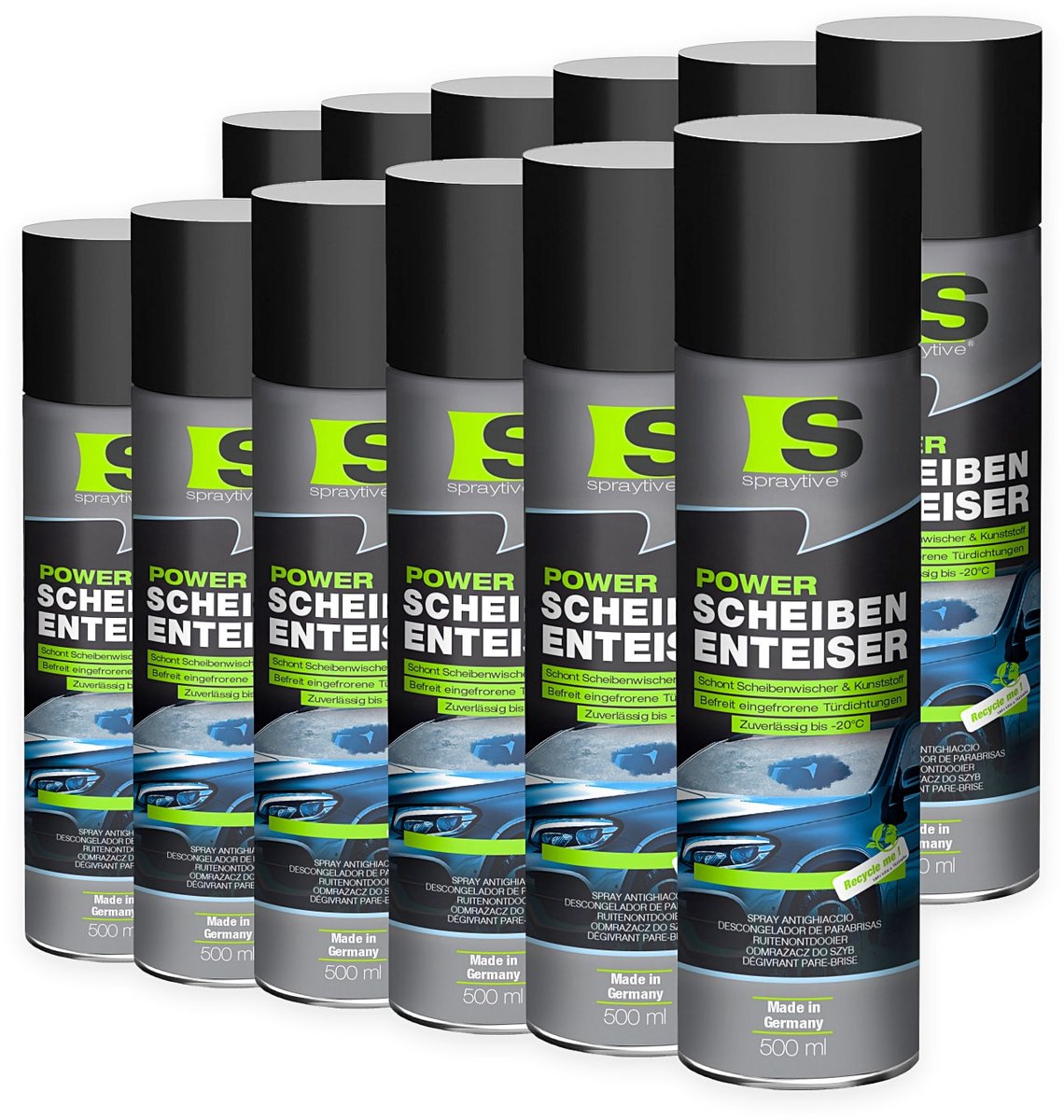 Spraytive 12x 500ml power ruitenontdooier - ontdooispray voor autoruiten & sloten, secondensnel tot -20°C, materiaalvriendelijk