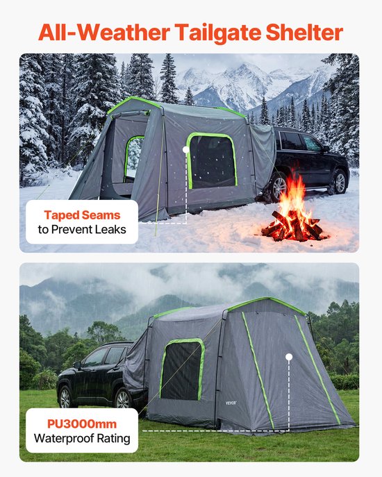 VEVOR Achterkleptent, Autotent voor 5-9 Personen, 323 X 244 X 220 cm, Waterdicht (Pu3000 mm) Kampeertent met Geventileerde Deuren En Muggennetten, Suv-Achterkleptent voor Kamperen, Wandelen En Andere Buitenactiviteiten van Vevor — afbeelding 4