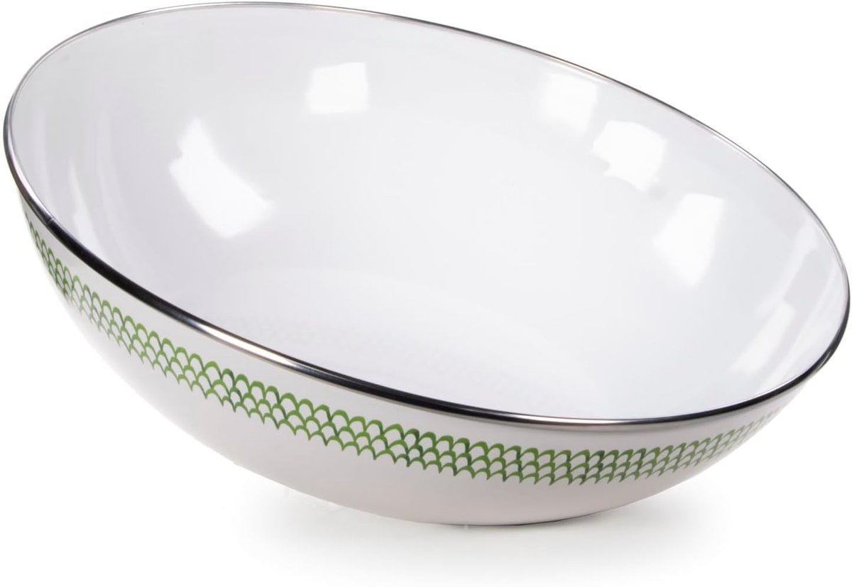 Serveerkom Emaille - Grote Kom - Salade Serveren - Vaatwasmachinebestendig - 35x10 cm - Groen