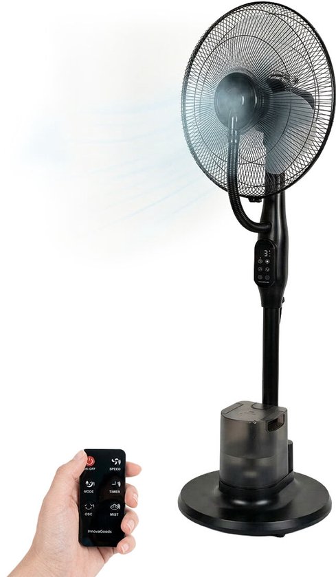 Staande ventilator met vernevelaar 3 snelheden timer wielen afstandsbediening stil 3 l reservoir