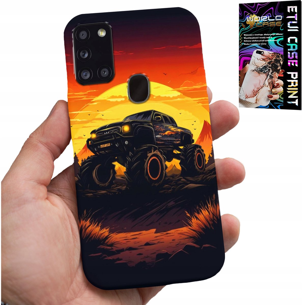 HOESJE VOOR SAMSUNG GALAXY A21S - MONSTERTRUCK, VRACHTWAGEN, PATRONEN + GLAS