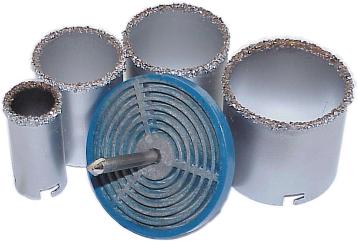 Gatboorset 6-delig - Tegelboor set - Gaten boren - Rechte spaangroef - 33 tot 73 mm - Zilver