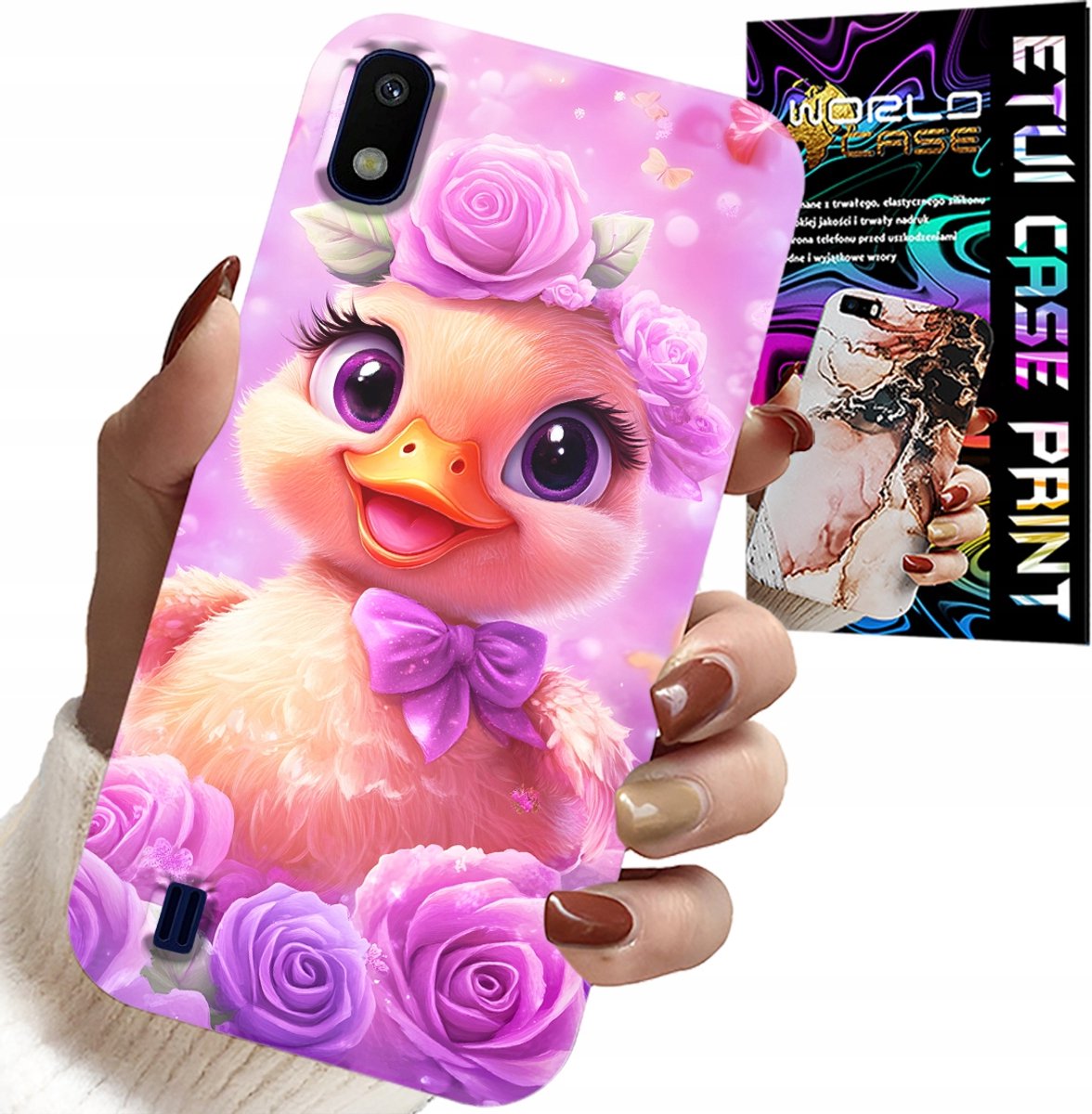 HOESJE VOOR SAMSUNG A10 - SCHATTIG EENDJE OP EEN ROZE ACHTERGROND