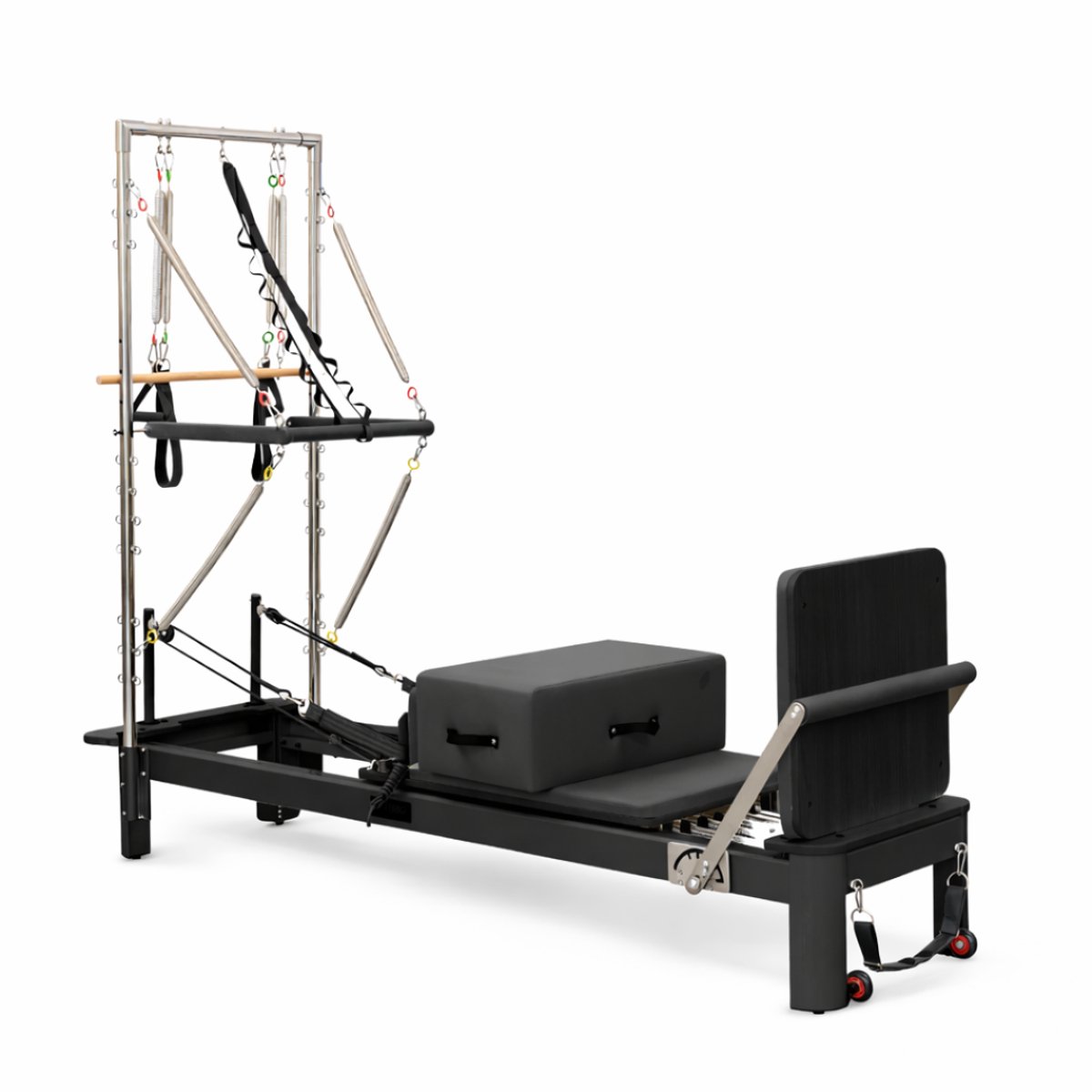 PH Fitness Aluminium Pilates Reformer met Half Trapeze Tower – Professioneel Studio Apparaat met 6 Veren, Verstelbare Voetbar & Premium PU Bekleding - Zwart