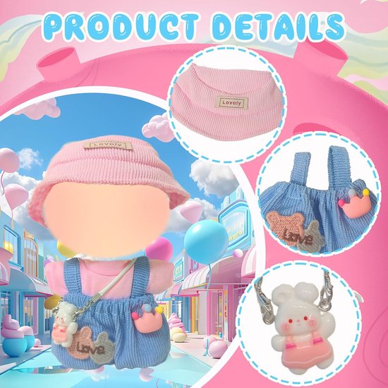 Poppenkleding Set - Poppenkleding Accessoires - Poppen Aankleden - 5 Delige Set - 17 cm Poppen - Roze Blauw — afbeelding 5