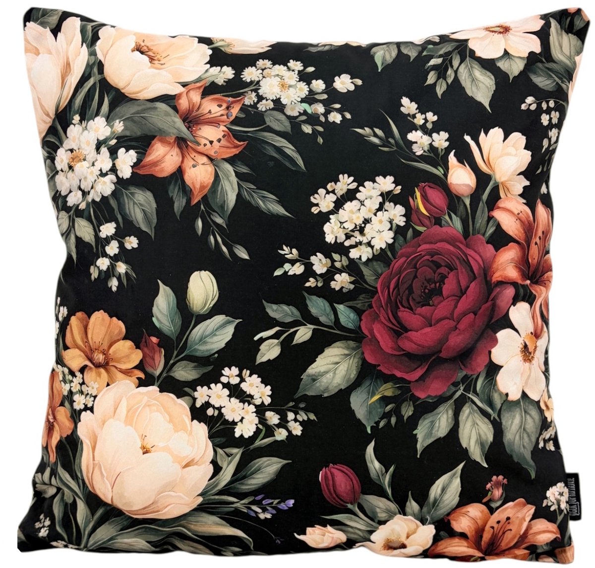 Gek op Kussens! Sierkussen Lua Flowers | 45 x 45 cm | Katoen/Polyester Zwart