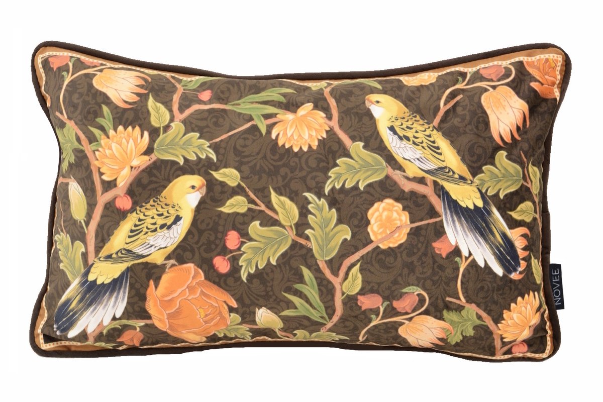 NOVÉE Sierkussen Velvet Iris Bird | 30 x 50 cm | Velvet/Polyester bruin