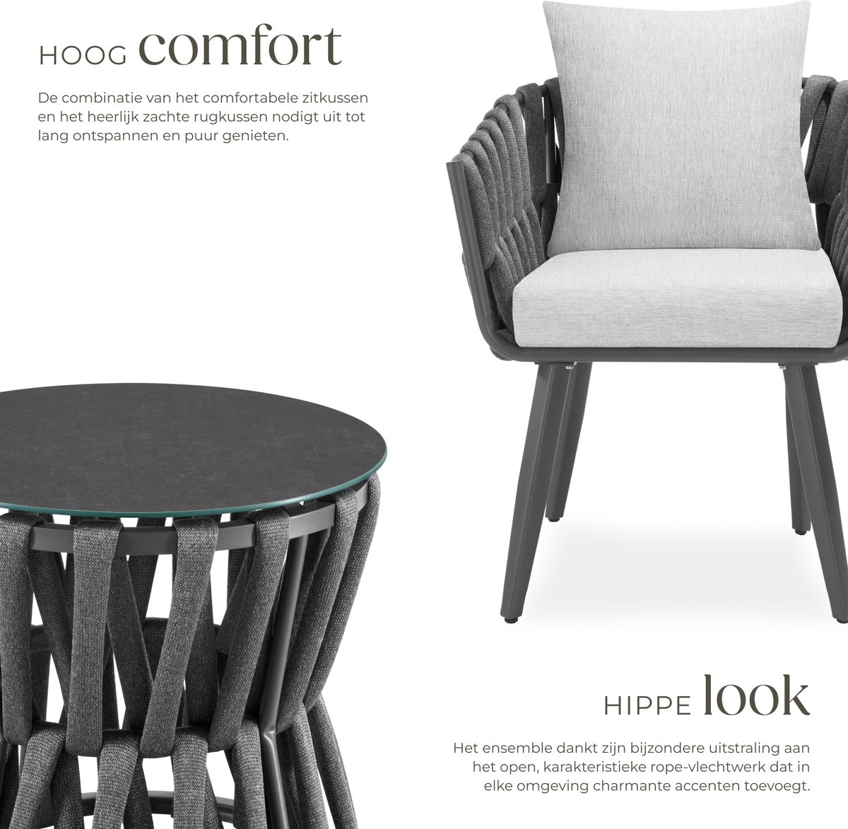tectake® Tuinset Lugano - Tuinstoel - Loungestoel met Bijzettafel - Buitenstoel in Rope-Design met Aluminium Frame - Buiten Fauteuil met Dikke Kussens - Loungeset voor Tuin of Balkon - Terrasstoel - UV- en Weerbestendig – foto 7