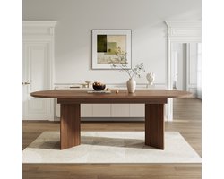 Wishdor - Uitschuifbare Eettafel - Verdikt Tafelblad - Afgeronde Hoeken - Modern - MDF - Walnoot
