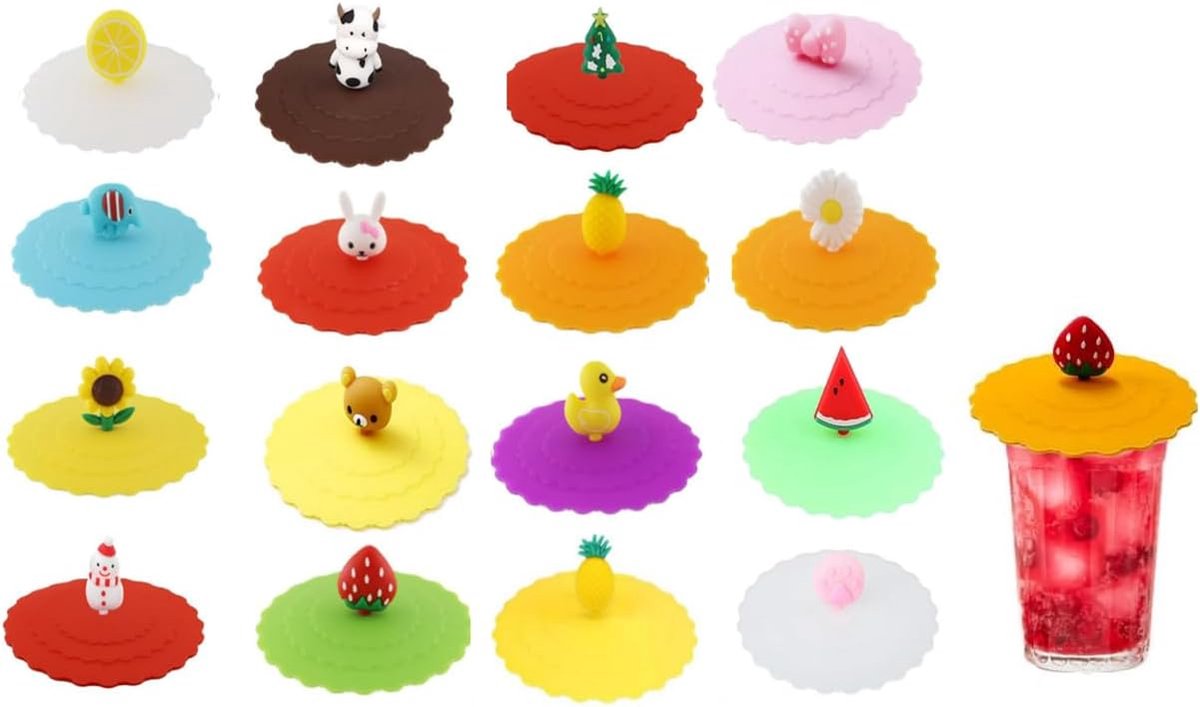 Siliconen Bekerdeksels - Lekvrije Dekseltjes - Stofvrij Drankje - 16 Stuks Set - 10 cm Diameter - Vrolijke Kleuren