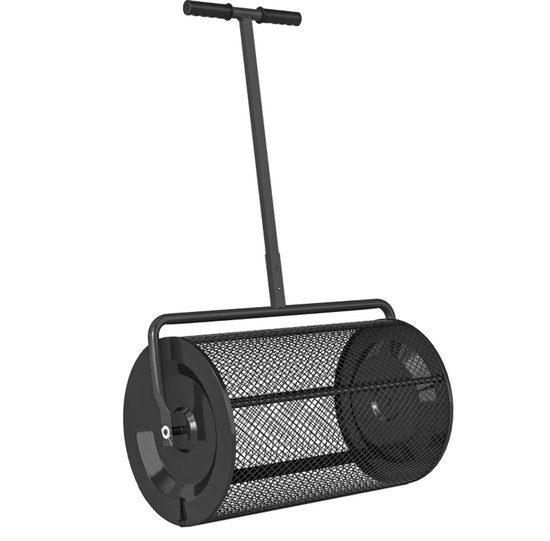 Épandeur de compost - 75 L - Épandeur de tourbe avec poignée en U - Épandeur d'engrais - Épandeur de jardin - pour semences d'engrais, semoir - avec grille métallique - pour pelouse, jardin, compost - Entretien de la pelouse - Noir