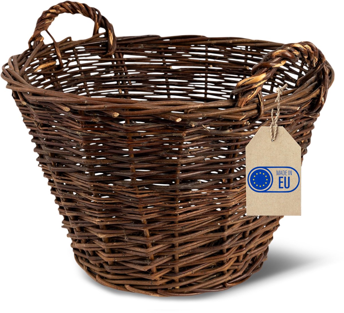 Creative Home Rieten mand met twee handvatten | Groot ø 40 cm | Perfect voor cadeaumand, haardmand, brandhoutmand, mand, gevlochten van riet voor woonkamer, badkamer, kinderkamer, universeel