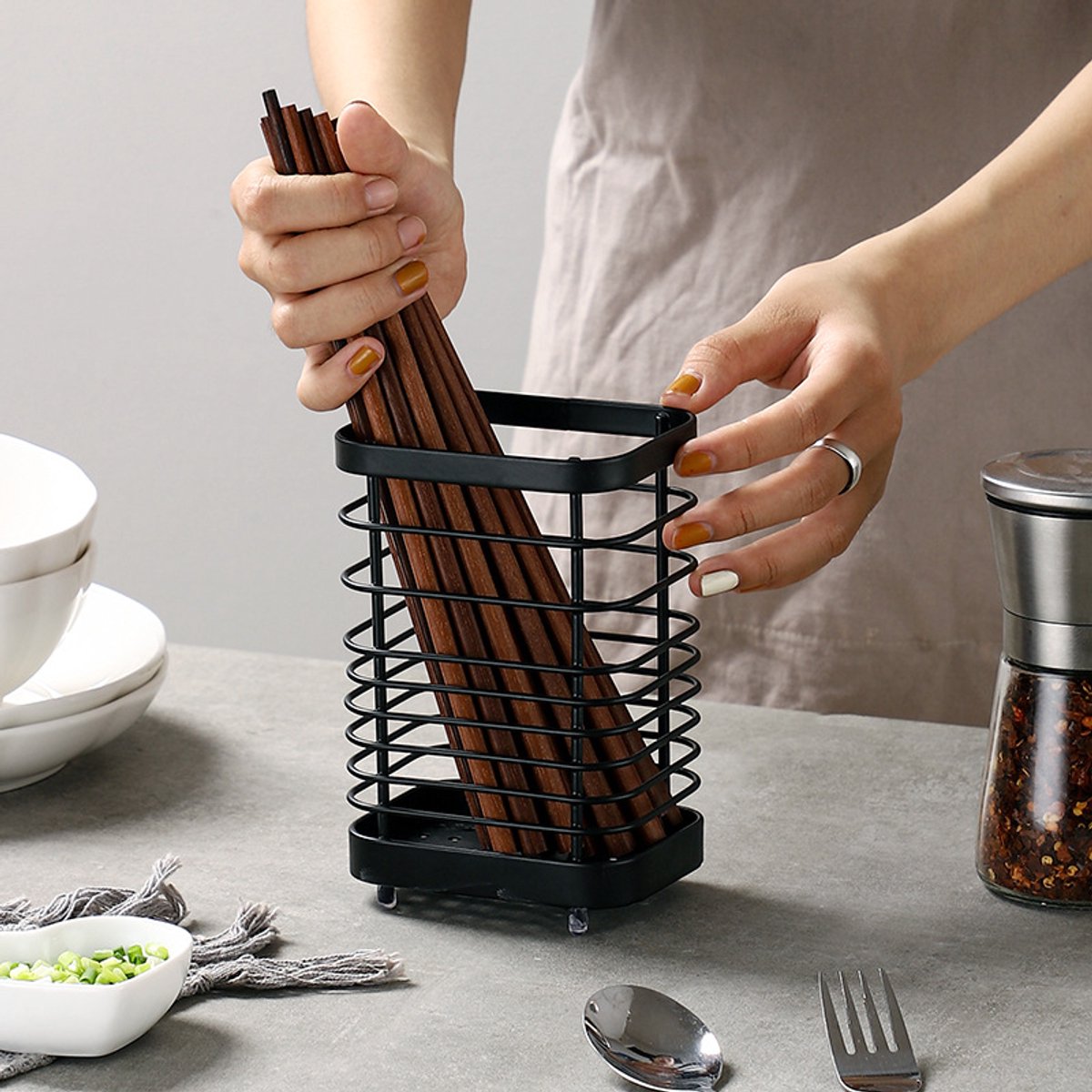 Killogood Roestvrijstalen bestekbak keuken – zwart 10x7,5x15 cm