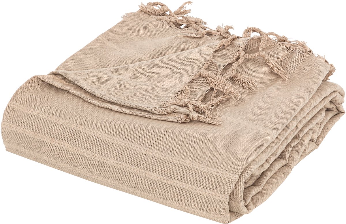 Atmosphera Plaid - beige - 230 x 250 cm - katoen - met franjes - bedsprei - kleed - dekentje