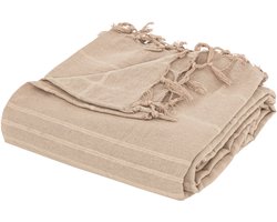 Atmosphera Plaid - beige - 230 x 250 cm - katoen - met franjes - bedsprei - kleed - dekentje