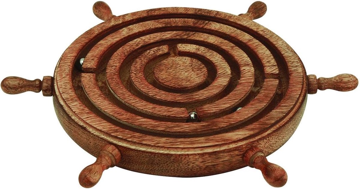 Labyrint Spel - Houten Puzzel - Hersenkraker Oefenen - Maritieme Speeldecoratie - 215 cm Diameter - Bruin