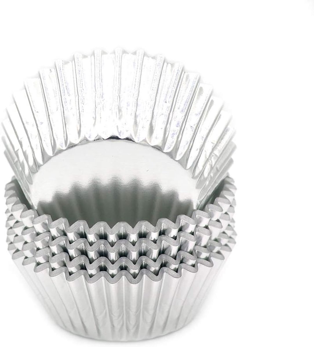 Bakvormen Folie - Cupcake Molds - Feestelijk Bakken - Standaard Maat - 100 Stuks - Zilver