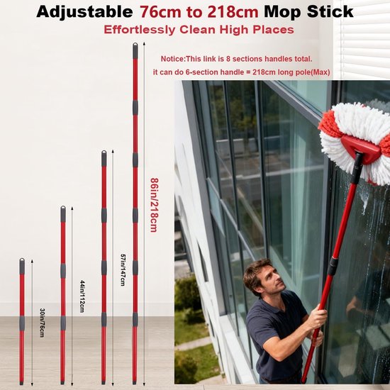 Reserve Steel - Mop Steel Set - Grondig Reinigen - Set van Twee - 260 cm Lengte - Grijs — afbeelding 4