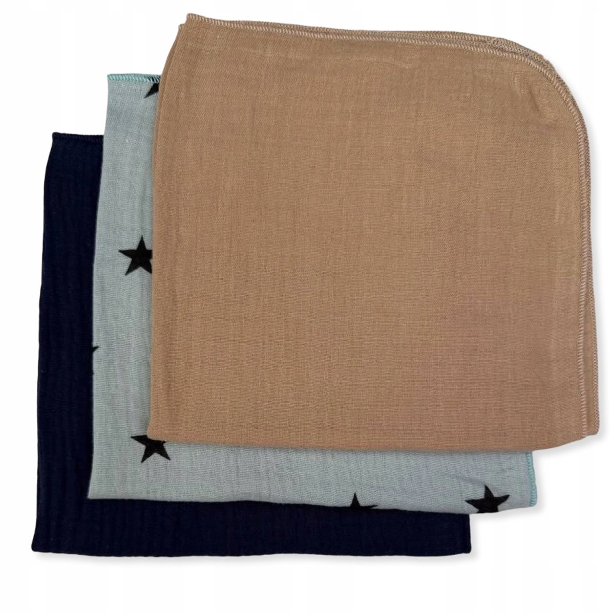 Dartomik - Muslijn Mini Luierset - 38x38 cm - Beig, Ster, Marine - 3-Pack