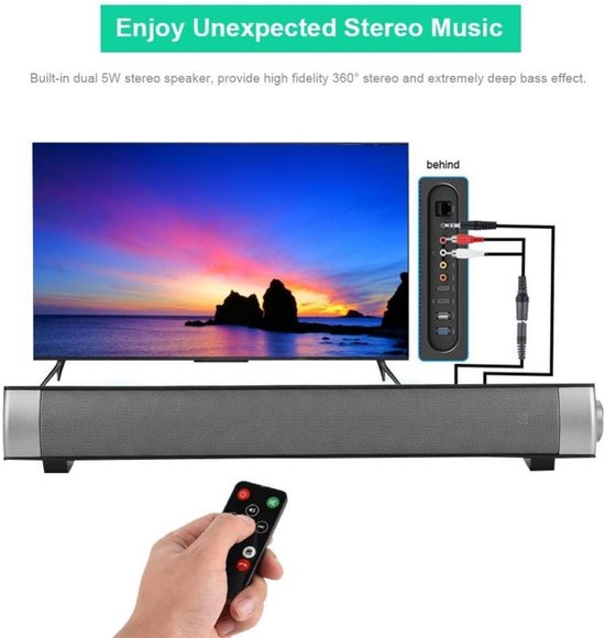 Soundbar - Soundbar met Draadloze Subwoofer - Box - TV Speaker - Soundbars - Bluetooth - Ingebouwde subwoofer - Home Cinema Geluid- Zwart — afbeelding 4
