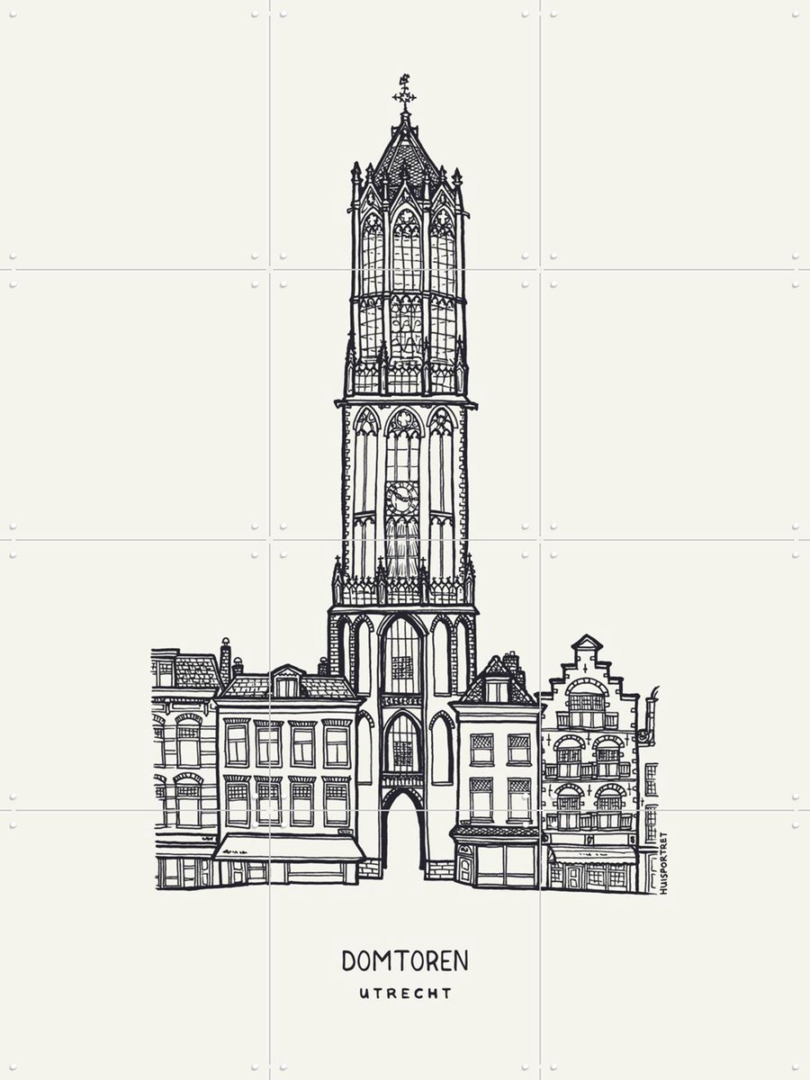 IXXI Domtoren, Huisportret & Kunst in Kaart - 60 x 80 cm - Gratis ophangtool - Grote wanddecoratie en posters - Houtsnede, Illustraties, Line art