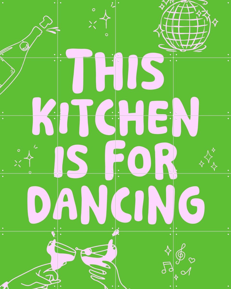 IXXI This kitchen is for dancing - green, Ohkimiko & Various - 80 x 100 cm - Gratis ophangtool - Grote wanddecoratie en posters - Grafisch Ontwerp