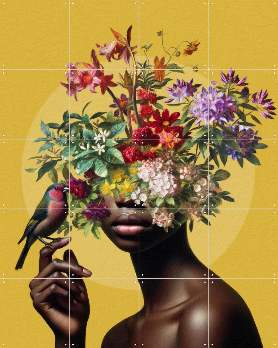 IXXI Birdday Girl, Marja van den Hurk - 80 x 100 cm - Gratis ophangtool - Grote wanddecoratie en posters - Digitale Kunst, Illustraties, Kleurrijk