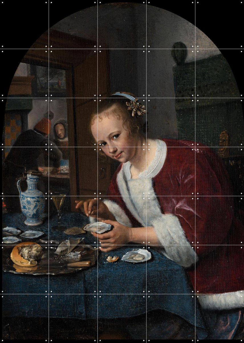 IXXI Het oestereetstertje, Jan Steen & Mauritshuis - 100 x 140 cm - Gratis ophangtool - Grote wanddecoratie en posters - Realisme, Schilderijen