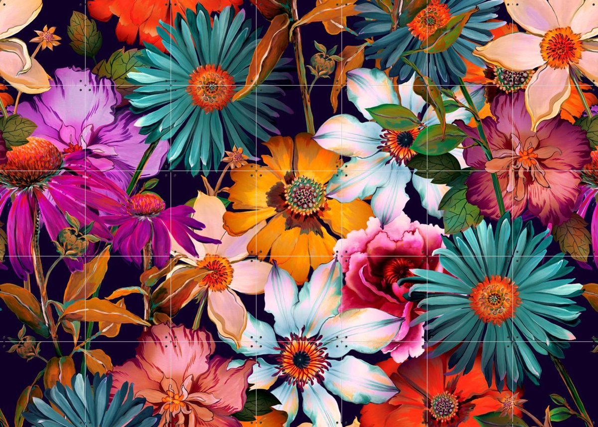 IXXI Blossoming Floral Multi, Marylène Madou - 140 x 100 cm - Gratis ophangtool - Grote wanddecoratie en posters - Speels, Digitale Kunst