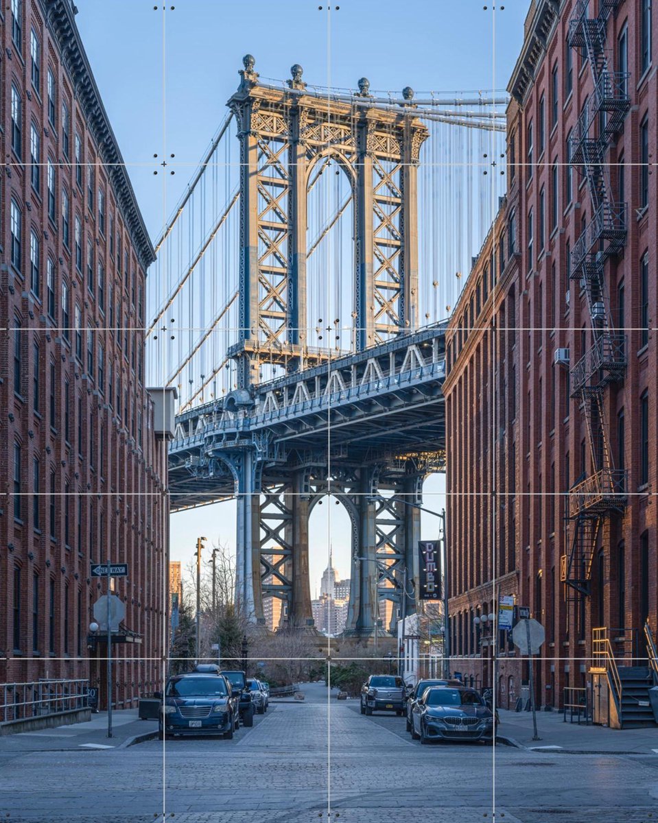 IXXI Manhattan Bridge at sunrise, Brooklyn, New York City, USA, Jan Becke - 80 x 100 cm - Gratis ophangtool - Grote wanddecoratie en posters -