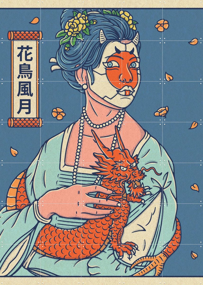 IXXI Lady with the Dragon, Ryan Ragnini - 100 x 140 cm - Gratis ophangtool - Grote wanddecoratie en posters - Grafisch Ontwerp, Illustraties