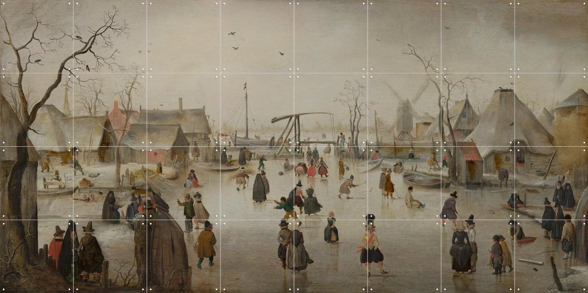 IXXI IJsvermaak, Hendrick Avercamp & Mauritshuis - 160 x 80 cm - Gratis ophangtool - Grote wanddecoratie en posters - Olieverf, Schilderijen