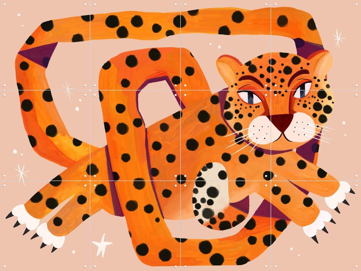 IXXI Amur Leopard, Lena Addink - 80 x 60 cm - Gratis ophangtool - Grote wanddecoratie en posters - Illustraties, Speels, Grafisch Ontwerp, Cartoonesk