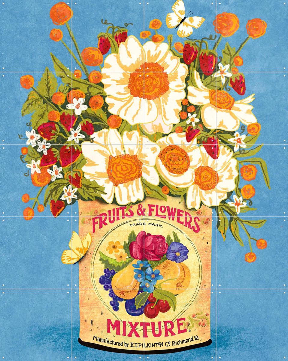IXXI Flower in a tea can, Raissa Oltmanns - 80 x 100 cm - Gratis ophangtool - Grote wanddecoratie en posters - Speels, Grafisch Ontwerp, Vintage