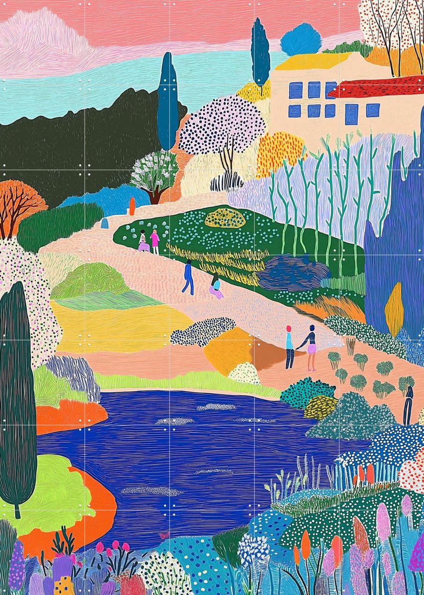 IXXI Gardenwalk, Artclaud - 100 x 140 cm - Gratis ophangtool - Grote wanddecoratie en posters - Illustraties, Kleurrijk, Woonkamer, Natuur, Mensen