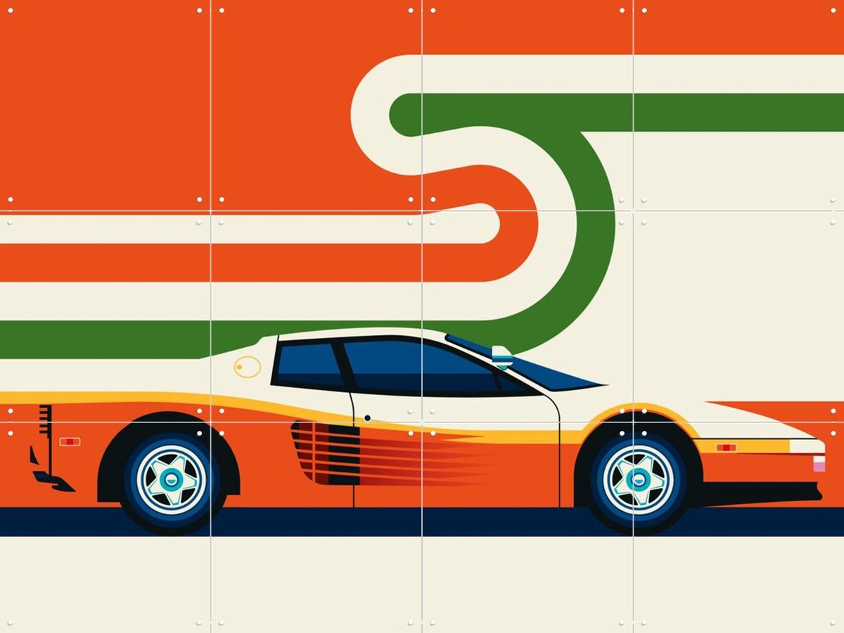 IXXI Red and Creme Sports Car, Bo Lundberg - 80 x 60 cm - Gratis ophangtool - Grote wanddecoratie en posters - Pop art, Vintage, Geometrische Kunst