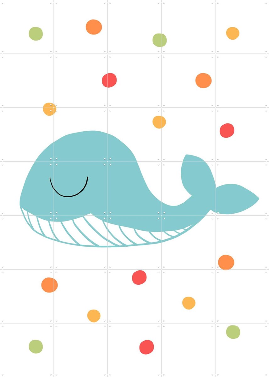 IXXI Happy Whale, BAINAI - 100 x 140 cm - Gratis ophangtool - Grote wanddecoratie en posters Babykamer, Kinderkamer, Kinderen, Baby