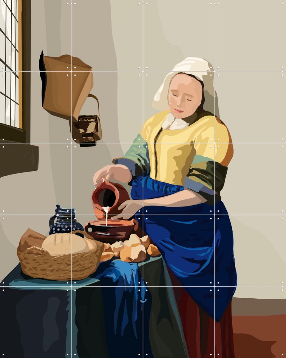 IXXI Het Melkmeisje, Ineke Schot & Rijksmuseum 2.0 - 80 x 100 cm - Gratis ophangtool - Grote wanddecoratie en posters - Realisme, Illustraties