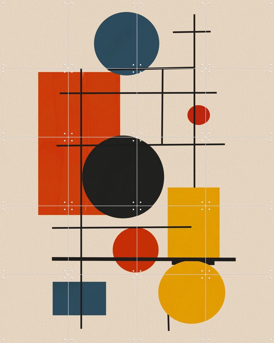 IXXI Bauhaus - Circles and Squares, Little Dean & Various - 80 x 100 cm - Gratis ophangtool - Grote wanddecoratie en posters - Abstract, Grafisch