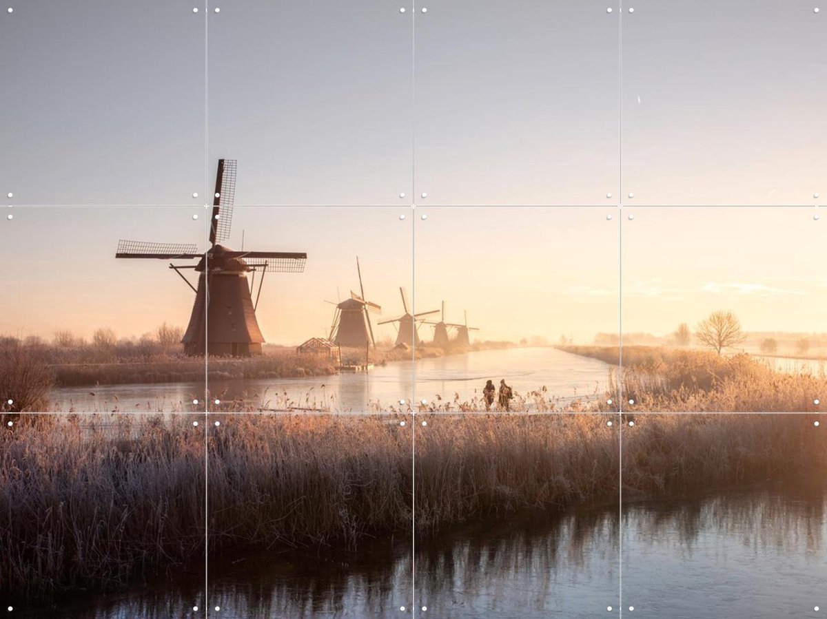 IXXI Dutch Sunrise at Kinderdijk, Claire Droppert - 80 x 60 cm - Gratis ophangtool - Grote wanddecoratie en posters - Impressionisme, Fotografie