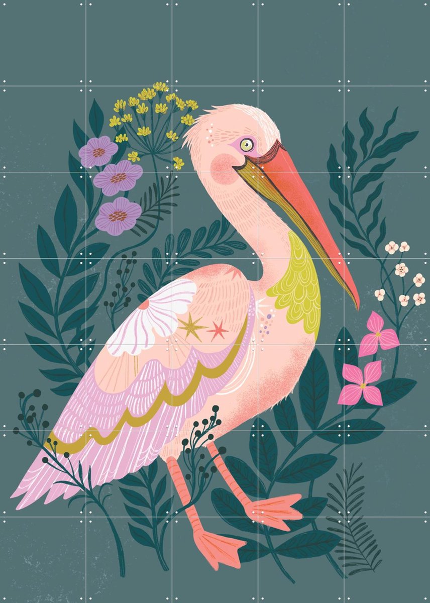 IXXI Pelican, Bethan Janine - 100 x 140 cm - Gratis ophangtool - Grote wanddecoratie en posters - Kleurrijk, Illustraties, Speels, Fantasierijk
