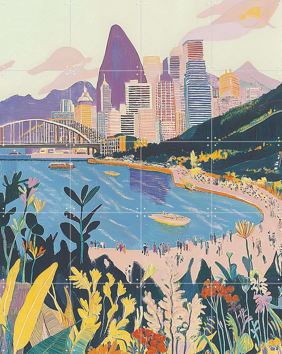 IXXI City Beach, Artclaud - 80 x 100 cm - Gratis ophangtool - Grote wanddecoratie en posters - Illustraties, Kleurrijk, Woonkamer, Zeelandschappen &