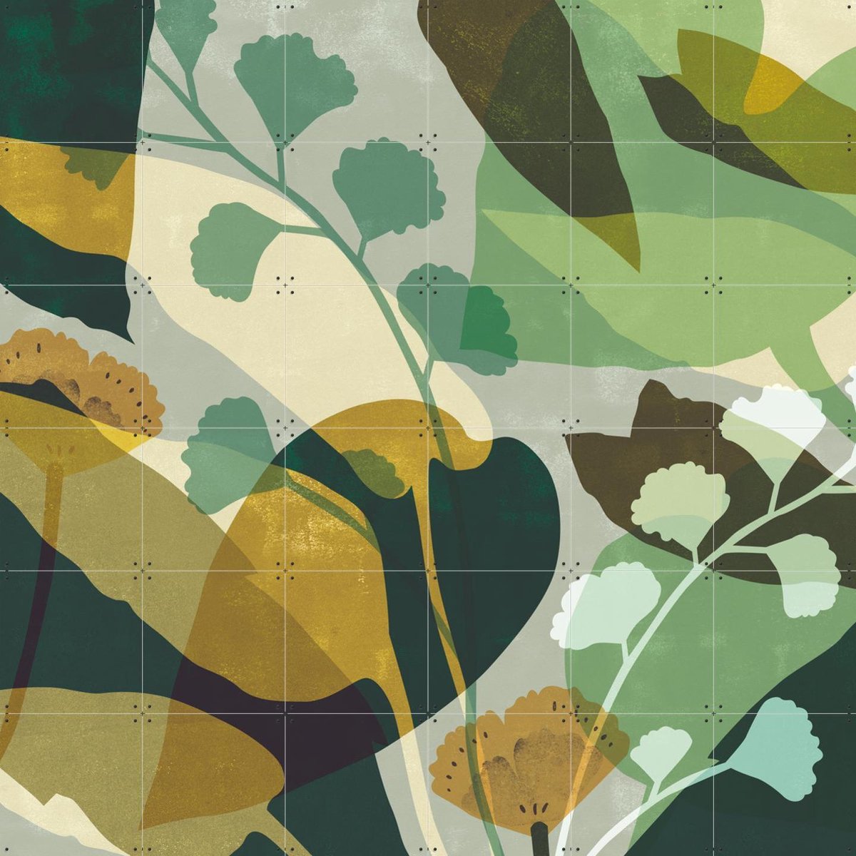 IXXI Leaves Green, Lotte Dirks - 120 x 120 cm - Gratis ophangtool - Grote wanddecoratie en posters - Illustraties, Digitale Kunst, Grafisch Ontwerp