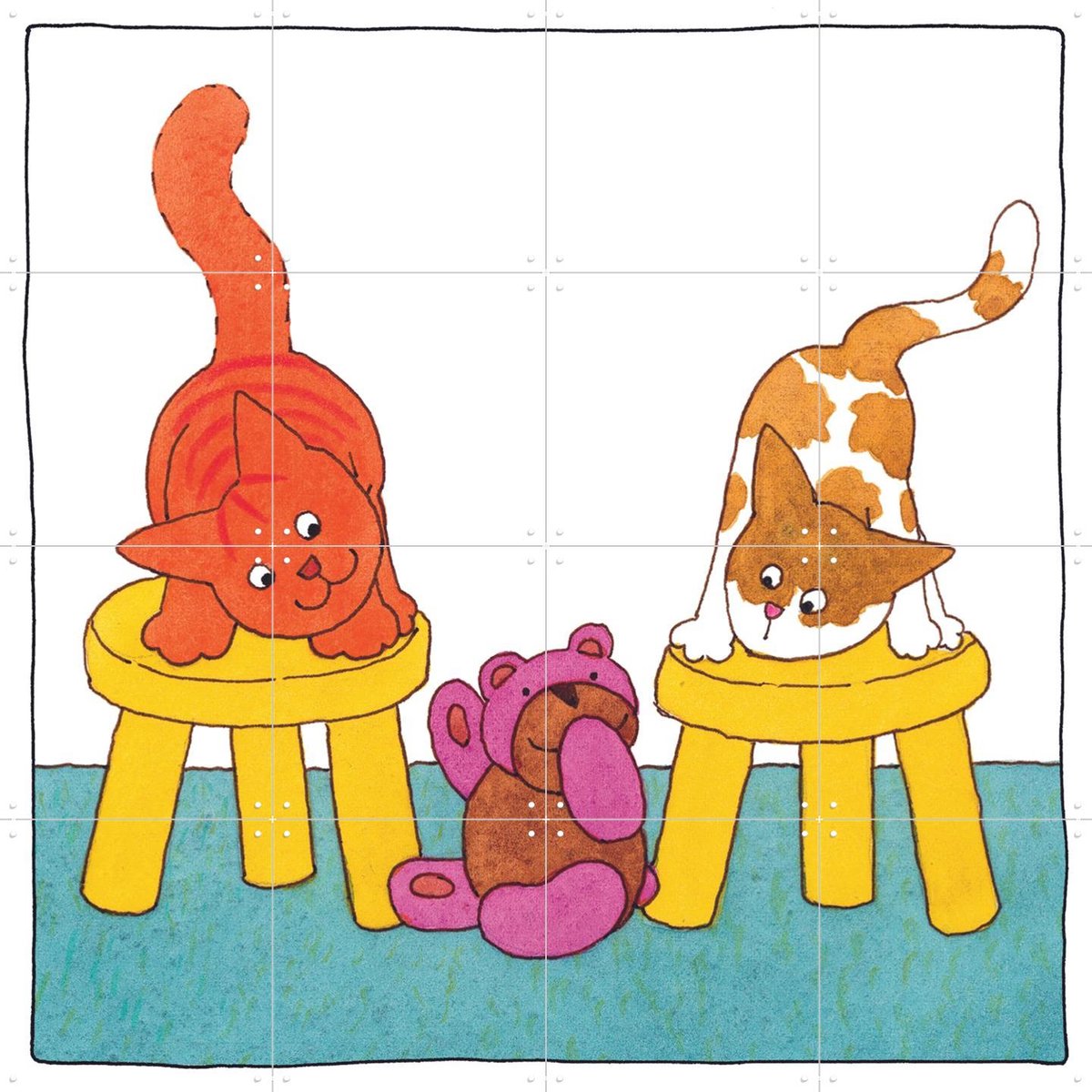 IXXI Dikkie Dik wil Spelen, Dikkie Dik - 80 x 80 cm - Gratis ophangtool - Grote wanddecoratie en posters - Illustraties, Cartoonesk, Kleurrijk